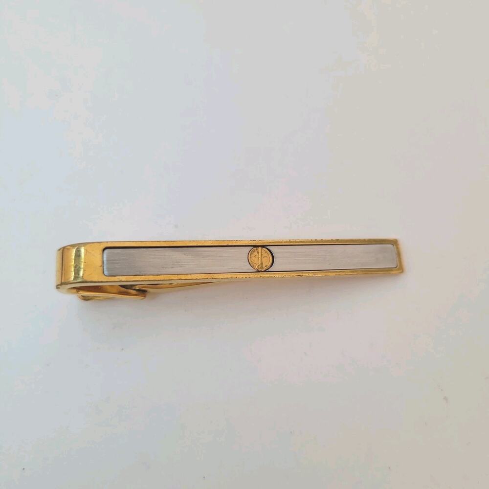 Dunhill Vintage Two Tone Tie Clasp‎ Clip Bar Silver Gold Retro Designer